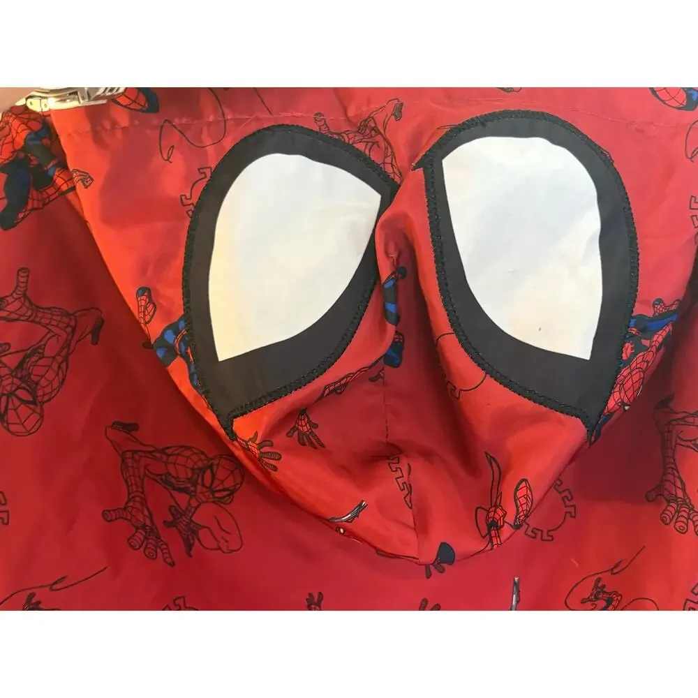 Marvel Spider-Man Boys Jacket Size 5 Red Hooded Lightweight Windbreaker